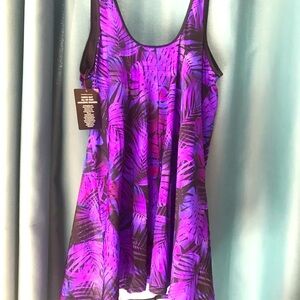 Purple and Black Leaf Print bathing suit. Size 24 plus